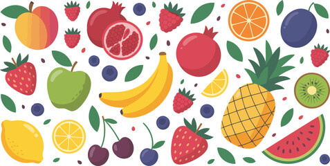 Obraz premium An appealing and diverse collection of fresh fruits arranged creatively on a bright white background