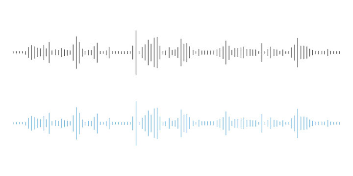 Modern Sound Waveform Vector Illustration Set with Gray and Light Blue Audio Spectrum Visualizer for Music and Voice Technology.