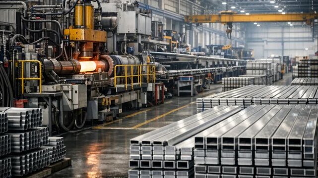 Heavy industry workshop with metal pipes