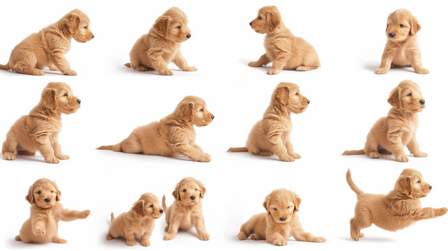 Adorable mini golden doodle puppy isolated on the white background. Adorable mini golden doodle puppy isolated on the white background. Various poses and angles 