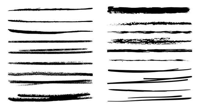 Black set paint, ink brush, brush strokes, brushes, lines, frames, box, grungy. Grungy brushes collection. Brush stroke paint boxes on transparent background - stock vector