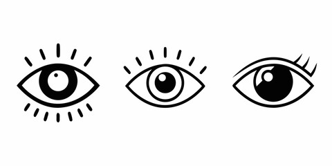 Three stylized eyes with varying expressions and radiating lines