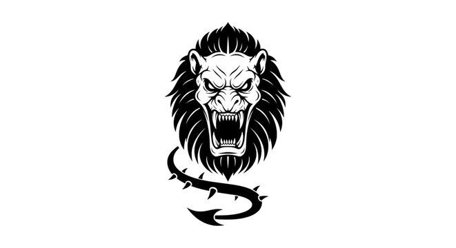roaring lion head with snake silhouette bared teeth