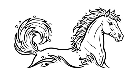 Obraz premium minimalist black and white horse line drawing with flowing mane