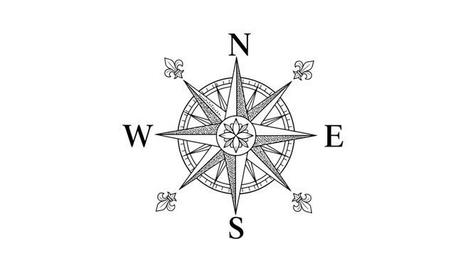 vintage compass rose with floral and leaf motifs