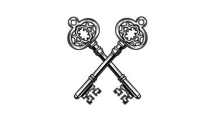 black and white ornate crossed keys line drawing