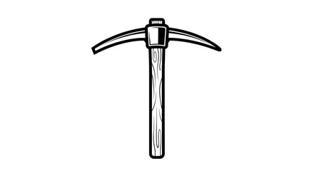 black and white line drawing of a pickaxe with wooden handle