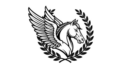 serene horse head within symmetrical laurel wreath