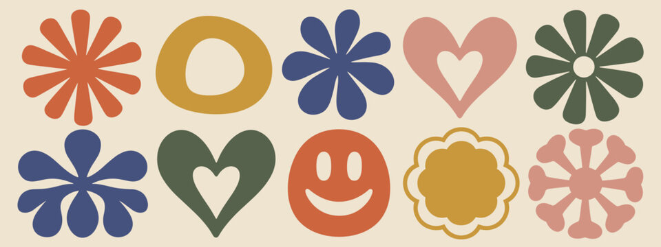 Retro Abstract Shapes and Icons in Muted Earth Tones