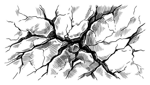 Large central crack in a solid surface with detailed stone and rock textures