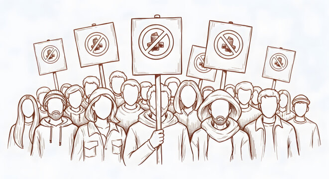 Protesters with signs in demonstration.