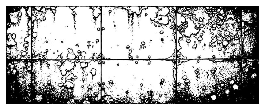 Industrial metal panel grid with heavy corrosion and rust texture effect