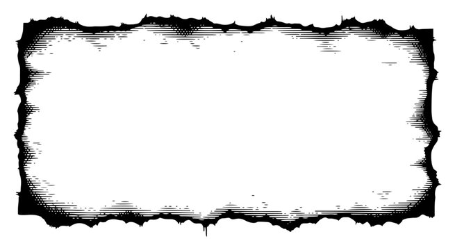 Distressed ink border frame with jagged edges and halftone shading details