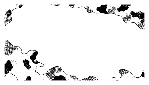 Abstract frame design with organic shapes and hand drawn cross hatching textures