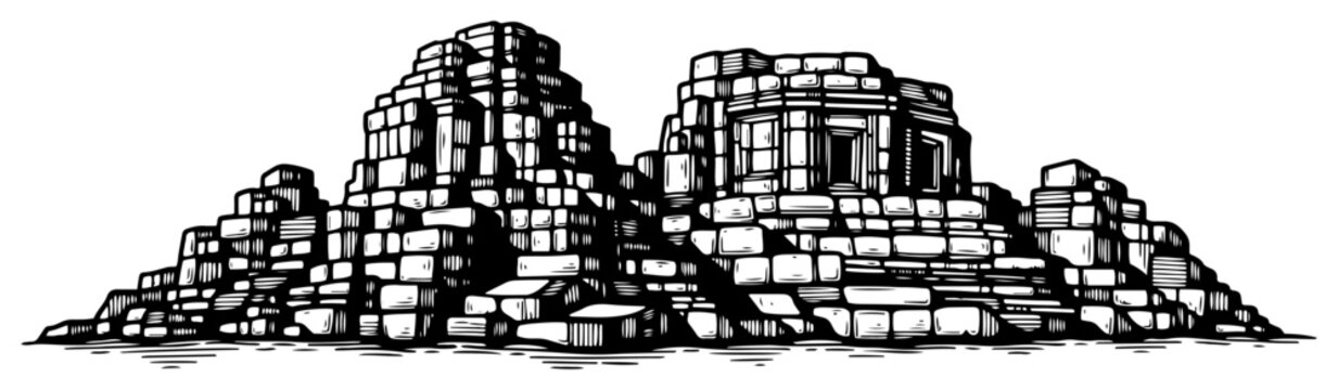 Ancient stone temple ruins with tiered levels and weathered blocks