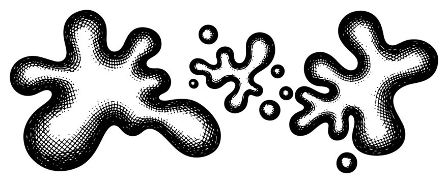Set of hand drawn glossy liquid blobs and paint splatter shapes