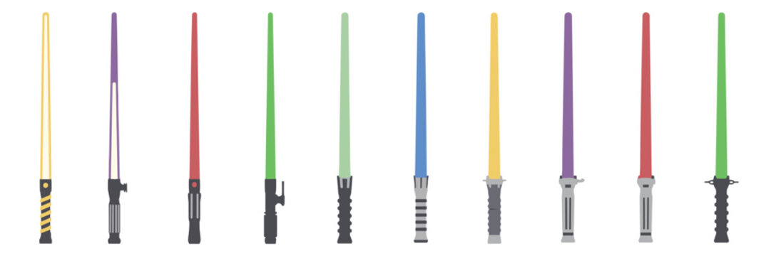 Collection of colorful lightsaber style weapons sword