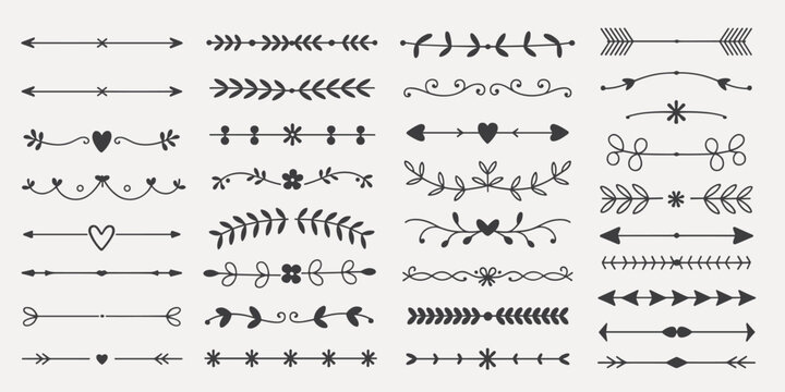 Collection of decorative hand-drawn dividers and borders Keywords: dividers, borders, lines