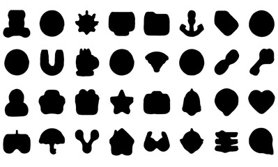 Fototapeta premium Collection of 28 unique black blob shapes on white background