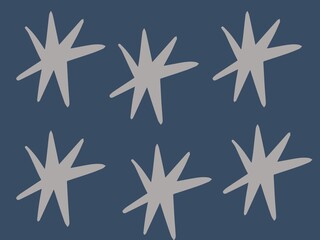 Obraz premium Six eight-pointed stars are depicted in white on a dark blue background. 