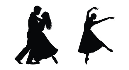 Couple dancing with a graceful female figure a striking silhouette © MK2.00