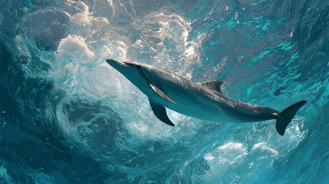 Dolphin Swimming in Clear Blue Ocean Waters