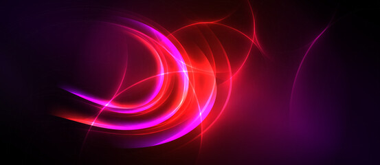 Naklejka premium Abstract vibrant light streaks. Swirling shapes dominate dark background. Intense colors create dynamic visual effect.