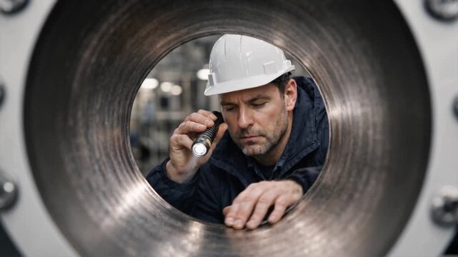 Quality control specialist inspecting metal component