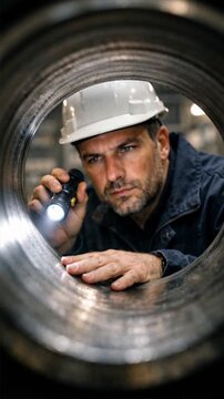 Quality control specialist inspecting metal component
