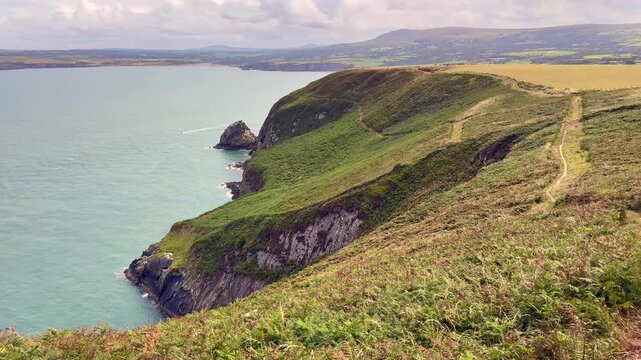 Scenic landscape view of the Wales Coast Path around Dinas Head near Fishguard in Pembrokeshire 