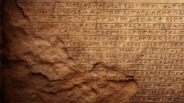 Cuneiform or hieroglyphs of Ancient civilization. Undeciphered signs like Sumerian, Babylonian and Egyptian writing. Concept of mystery, puzzle, secret	
