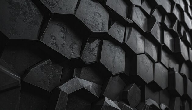 &ldquo;Black hexagonal tile pattern with depth.&rdquo;