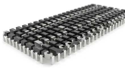 Fototapeta premium Large array of surface mount electronic integrated circuits and smd components arranged in rows on white background