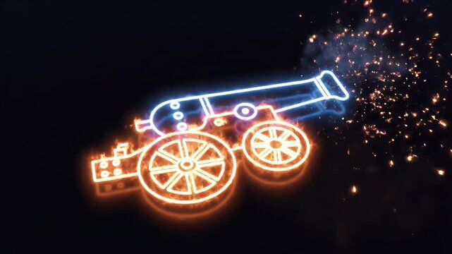 Glowing Neon Cannon Icon - A glowing, outlined neon-style graphic of a medieval cannon is displayed against a black background.