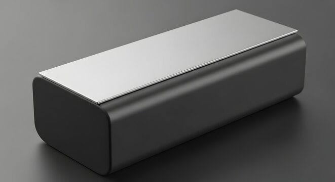 Black rectangular ferrite core with shiny metal cover on a dark background