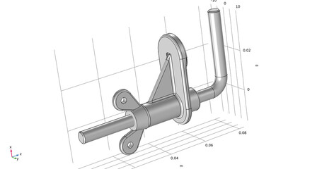 Metal bracket, holder, clamp drawing.  Computer 3d modeling. Technic cad analysis of steel mechanical part with hole using computer aided design system.
Engineering calculation. 