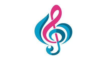 Obraz premium A vibrant treble clef illustration, with blue and pink shapes for a modern musical design