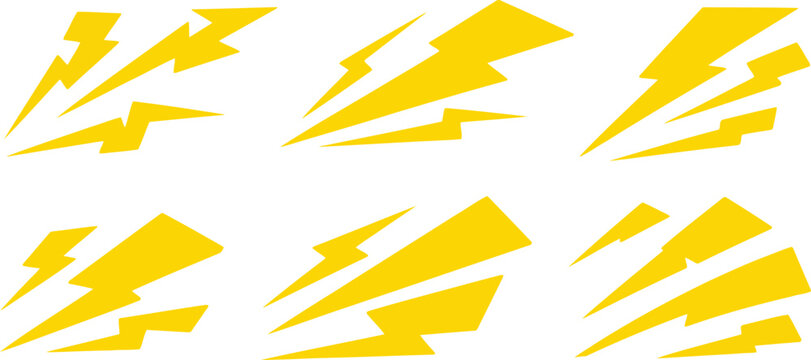 Various yellow lightning bolt graphic icons arranged in distinct groupings across a clean white surface