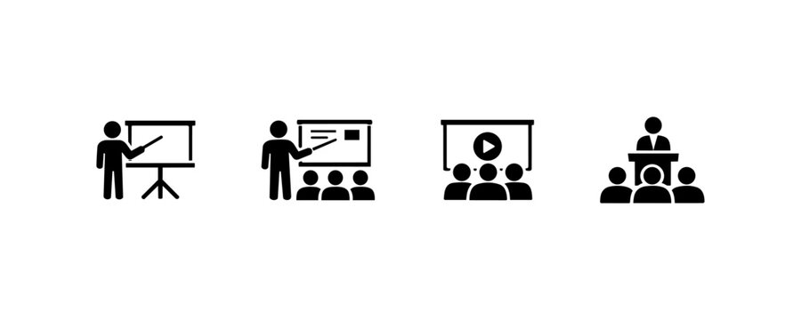 Business Presentation and Training Seminar Icons Set