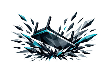 Low-poly vector illustration of the negotiation table fully flipping over, explosive breakthrough moment with table inverted and