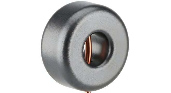 Front view of a simple toroid inductor with a central copper wire coil