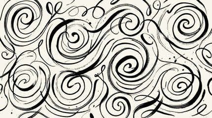 Handdrawn Abstract Pattern with Expressive Black Brush Strokes and Organic Swirls on a Light Background