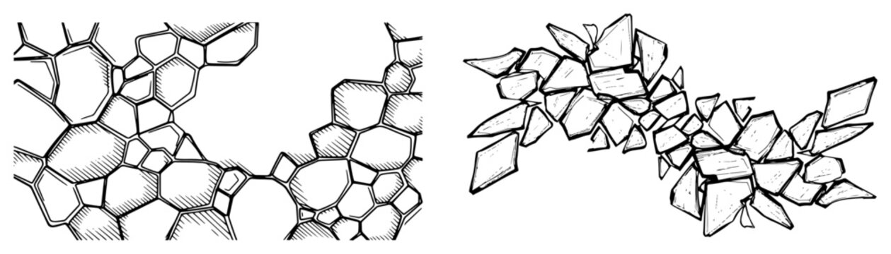 Hand drawn sketch of broken stone tiles and geometric pavement fragments