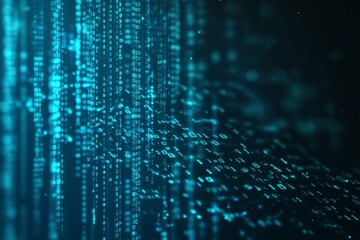 Obraz premium Visual display of abstract digital background showing falling binary code in a technology scene set in a dark space
