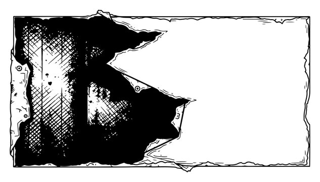 Abstract grungy torn paper texture with hand drawn cross hatching and industrial distressed edges