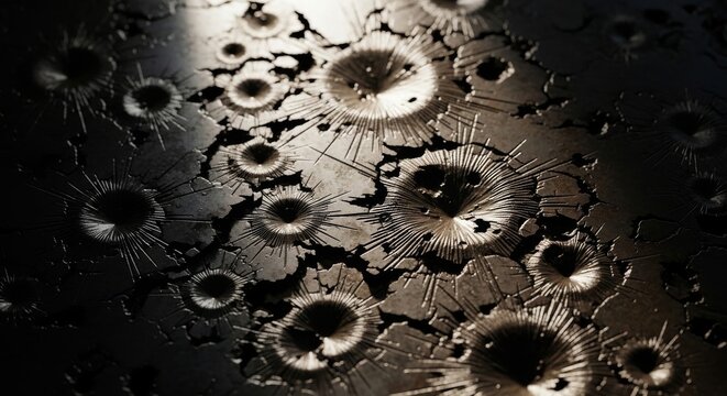 Abstract Shrapnel Patterns on Metal Surface