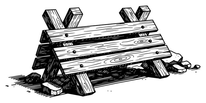 Hand drawn wooden construction barrier or sawhorse work bench sketch