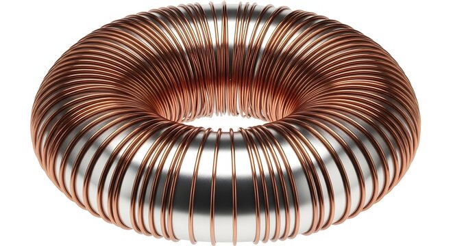 Round toroidal inductor with many copper wire windings on a reflective core