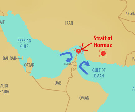 Map of Strait of Hormuz illustrating Closure