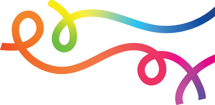 Rainbow wave line set. Color Gradient Abstract Line Shape. Modern abstract design with colorful rainbow curved lines on a white background. Wave Color Doodle Ribbon. Abstract liquid swirl shapes with 